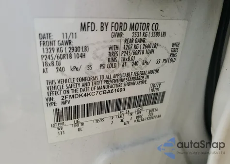 2012 Ford Edge Limited из США, поврежденный, VIN 2FMDK4KC7CBA61693